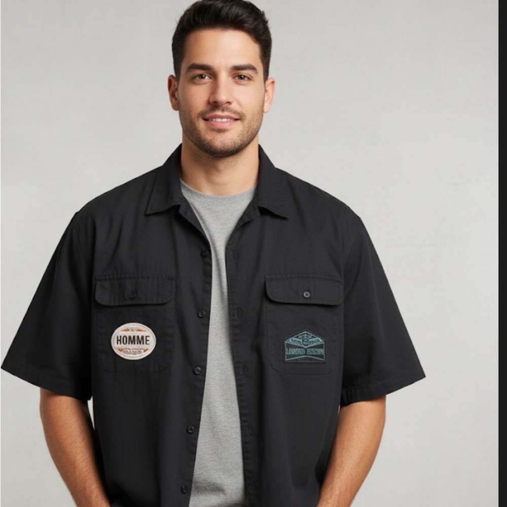 boohoo MAN 3XL Black Casual Button Down Shirt